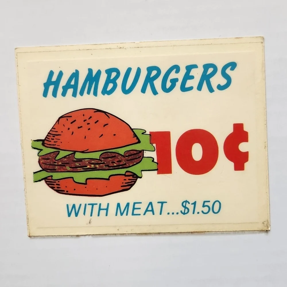 🍔 Vintage 1967 Topps NUTTY INITIALS Sticker “Hamburgers 10¢” Gag Card 🍟